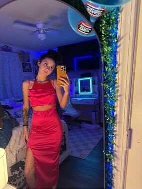 plus surplice neck glitter belted maxi dress Plus Size Surplice Neck Slit Dress main image 0